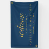 Elegantes Blue Gold Frame Wedding Party Banner (Vertikal)