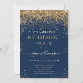 Elegantes Blue Gold Glitzer Retirement Party Einladung