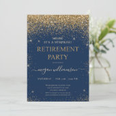 Elegantes Blue Gold Glitzer Retirement Party Einladung (Stehend Vorderseite)