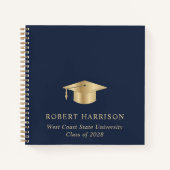 Elegantes Blue Gold Graduation Party Gästebuch Notizblock (Vorderseite)