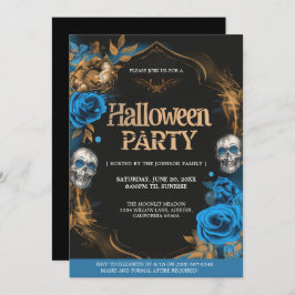 Elegantes Blue & Gold Halloween-Party Einladung