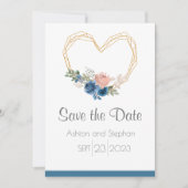 Elegantes Blue Gold Heart Blumenzwiebeln Save The Date (Vorderseite)