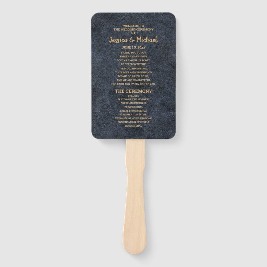 Elegantes Blue Gold Hochzeitsprogramm Fächer (Vorderseite)