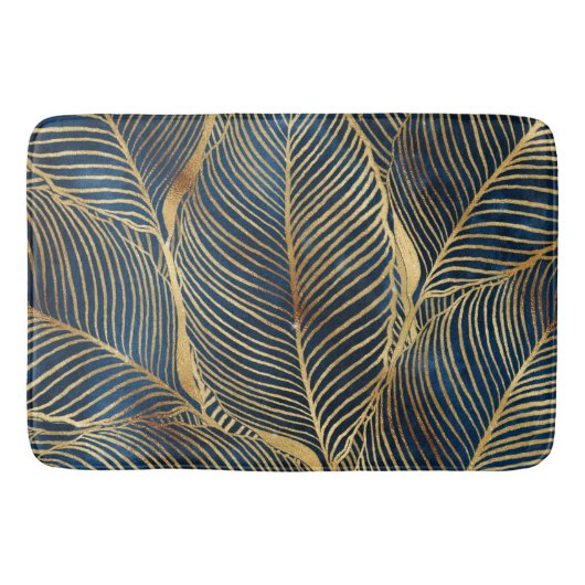 Elegantes Blue Gold Leaf Design Badematte (Vorderseite)