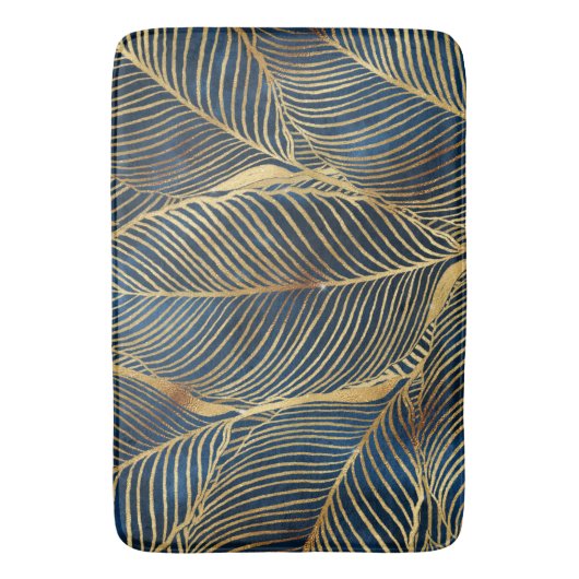 Elegantes Blue Gold Leaf Design Badematte (Vorderseite Vertikal)