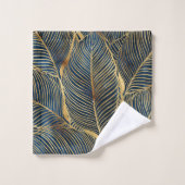 Elegantes Blue Gold Leaf Design Badhandtuch Set (Waschlappen)