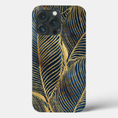 Elegantes Blue Gold Leaf Design Case-Mate iPhone Hülle (Rückseite)