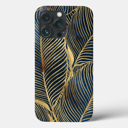 Elegantes Blue Gold Leaf Design Case-Mate iPhone Hülle (Rückseite)
