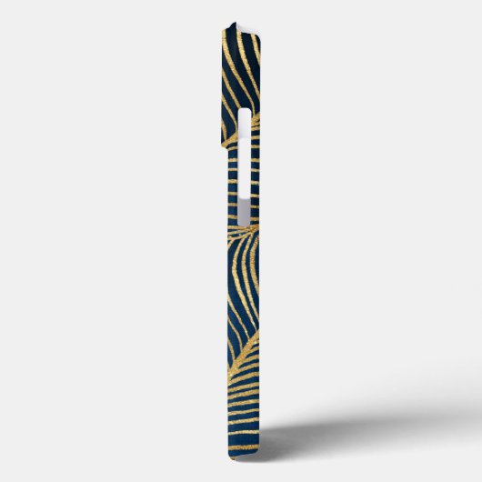 Elegantes Blue Gold Leaf Design Case-Mate iPhone Hülle (Rückseite / Links)