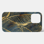Elegantes Blue Gold Leaf Design Case-Mate iPhone Hülle (Rückseite (Horizontal))