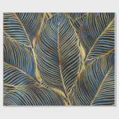 Elegantes Blue Gold Leaf Design Geschenkpapier (Flach)