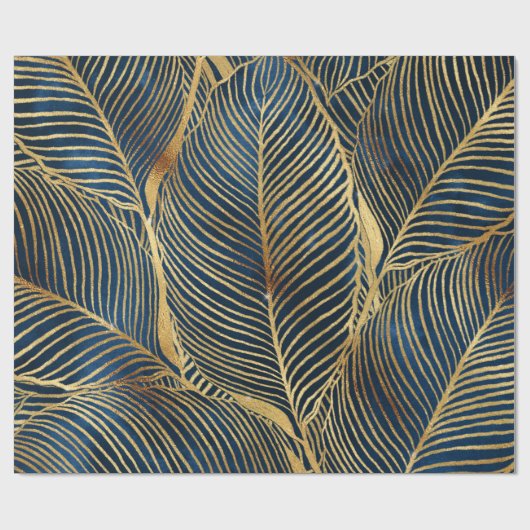 Elegantes Blue Gold Leaf Design Geschenkpapier (Flach)