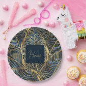 Elegantes Blue Gold Leaf Design Pappteller (Party)