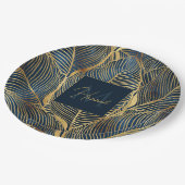 Elegantes Blue Gold Leaf Design Pappteller (Schrägansicht)