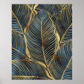 Elegantes Blue Gold Leaf Design Poster (Vorne)