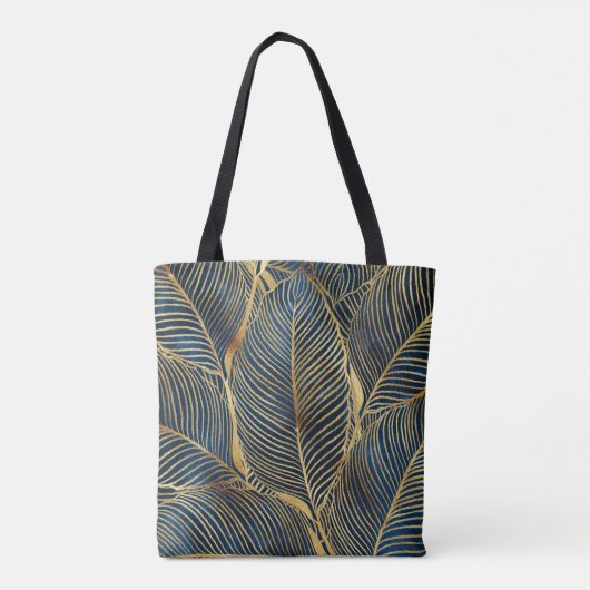 Elegantes Blue Gold Leaf Design Tasche (Rückseite)
