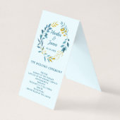 Elegantes Blue Gold Leaf Hochzeitsprogramm (Vorderseite)