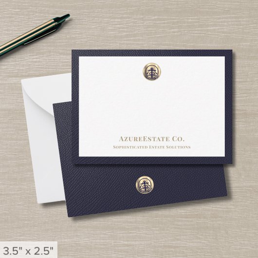 Elegantes Blue Gold Logo Mitteilungskarte