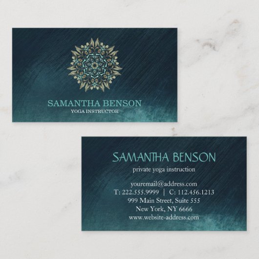 Elegantes Blue & Gold Lotus Yoga Instructor Busine Visitenkarte (Vorne/Hinten)