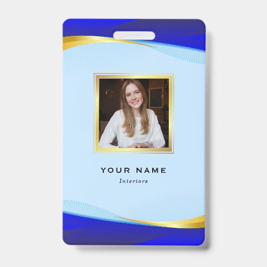 Elegantes Blue Gold Luxury Designer Logo Ausweis (Vorderseite)