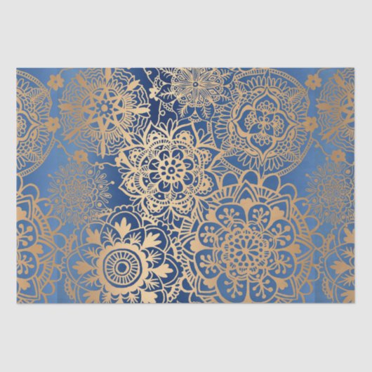 Elegantes Blue Gold Mandala Muster Seidenpapier (Vorderseite)
