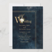 Elegantes Blue Gold Moderne Hochzeitseinladung Einladung (Vorderseite)