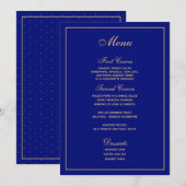 Elegantes Blue Gold Script Wedding Menü Menükarte (Vorne/Hinten)