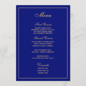 Elegantes Blue Gold Script Wedding Menü Menükarte (Vorderseite)