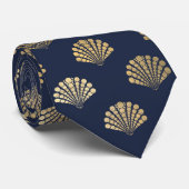 Elegantes Blue Gold Seashell Ocean Muster Männer Krawatte (Gerollt)