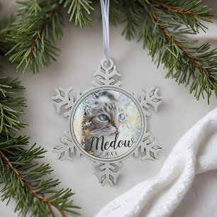 Elegantes Blue & Gold Snowflake Pet Foto individue Schneeflocken Zinn-Ornament
