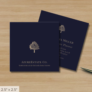 Elegantes Blue Gold Tree Logo Quadratische Visitenkarte