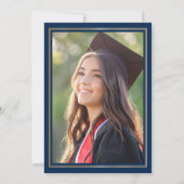 Elegantes Blue Gold Uni-Abschluß Party Einladung (Rückseite)