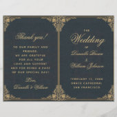Elegantes Blue Gold Vintag Folded Wedding Programm (Vorderseite)