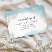 Elegantes Blue Gold Watercolor Foto Hochzeit Gästebuch