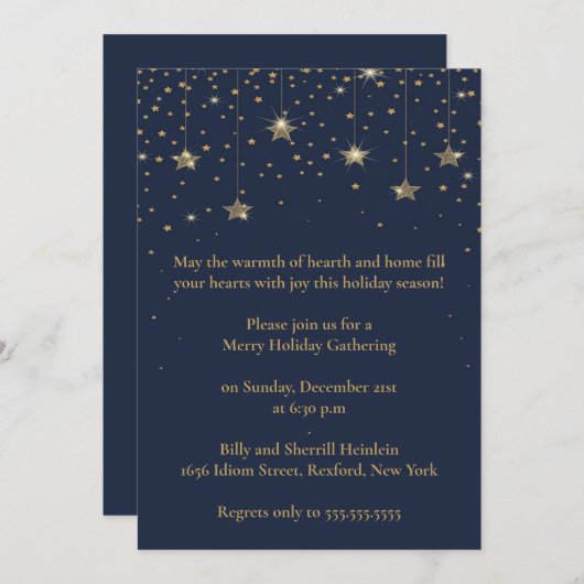 Elegantes Blue & Gold Weihnachtsdesign-Party Einladung (Vorne/Hinten)