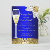 Elegantes Blue Gold Weißer Champagner Brunch Einla Einladung (Stehend Vorderseite)