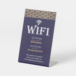 Elegantes Blue Gold Wifi Password Network  Sockelschild