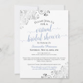 Elegantes Blue & Gray auf weißem Virtual Brautpart Einladung (Vorderseite)