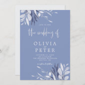 Elegantes Blue Gray Blätter Botanische Hochzeit Einladung (Vorne/Hinten)