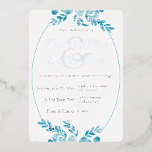 Elegantes Blue Gray Foto Silver Floral Wedding
