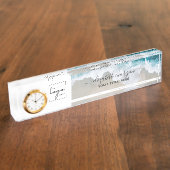 Elegantes Blue Green Beach Custom Script-Logo Namensplakette (Seite)