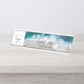Elegantes Blue Green Beach Custom Script-Logo Schreibtischnamensplakette (Vorderseite )