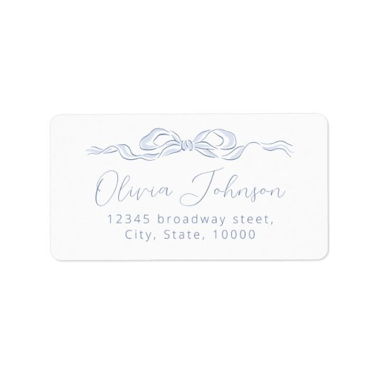 Elegantes Blue Hand Drawn Bow Rücksendezeichen Adressaufkleber (Vorne)