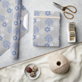 Elegantes Blue Hanukkah Urlaubsmuster Geschenkpapier