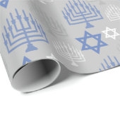 Elegantes Blue Hanukkah Urlaubsmuster Geschenkpapier (Rolleneckpunkt)