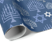 Elegantes Blue Hanukkah Urlaubsmuster Geschenkpapier (Rolleneckpunkt)