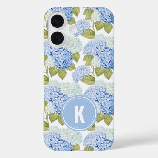 Elegantes Blue Hydragea Blume Muster Monogramm Case-Mate iPhone Hülle (Rückseite)