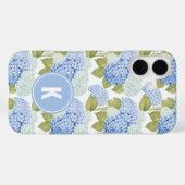 Elegantes Blue Hydragea Blume Muster Monogramm Case-Mate iPhone Hülle (Rückseite (Horizontal))