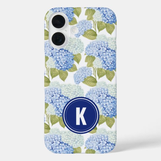 Elegantes Blue Hydragea Blume Muster Monogramm Case-Mate iPhone Hülle (Rückseite)