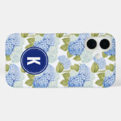 Elegantes Blue Hydragea Blume Muster Monogramm Case-Mate iPhone Hülle (Rückseite (Horizontal))